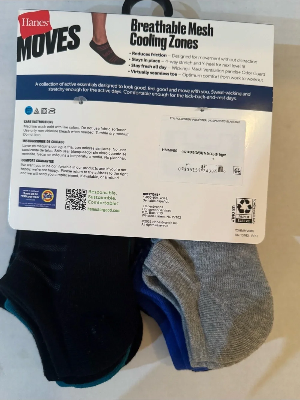 Hanes MOVES Men's No Show Socks, 6-12, 6-Pairs